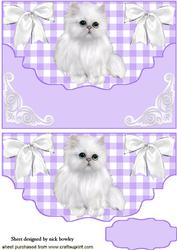 Fluffy White Kitten with Bows on Scalloped Envelope