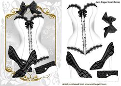 Black/white Polka Dot and Lace Basque, Shoe & Clutch Bag