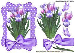 Pink/lilac Tulips in Lilac Polka Dot Frame with Bow