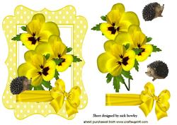 Yellow Pansies with Little Hedgehogs and Bow