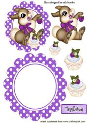 Cute Bunny with Grapes and Cupcake on Rocker Card