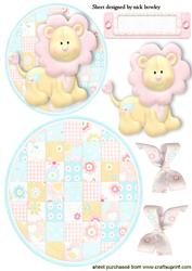 Cute Little Lion on Patchwork Rocker Card