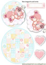 Little Sleepy Girl Angel Bear on Patchwork Rocker Card