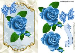 Painted Blue Rose in Ornate Frame with Bow
