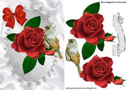 Pretty Painted Red Roses, with Little Bird
