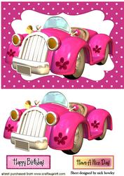 Pink Toon Car in Polkadot Frame