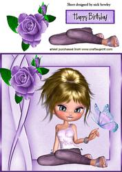 Pretty Lady with Roses and Butterfly 8x8