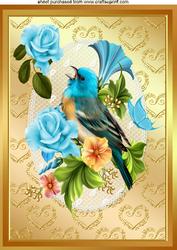 Gold Ornate Frame with Pretty Bird & Flowers A4