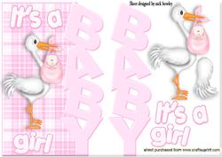 Baby Girl Word Cutout, with Cute Stork