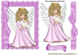 Angel in Lilac Holding Dove in Frame with Bow