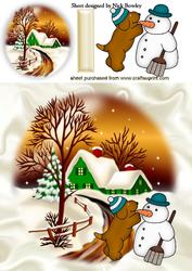 Little Puppy Building a Snowman with Cottage 8x8