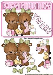 Twin Girl Teddies 1st Birthday