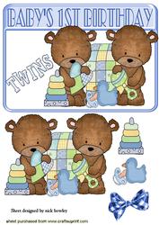 Twin Boy Teddies 1st Birthday