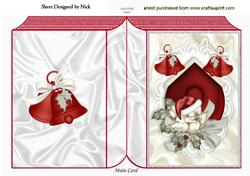 Christmas Robin on Holly with Bells Folded Book