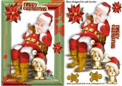 Santa in Chair with Little Dog in Santa Hat