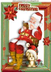 Santa in Chair with Little Dog in Santa Hat A4