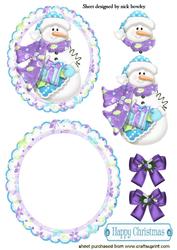 Snowman in Hat & Scarf with Christmas Bows Rocker Card
