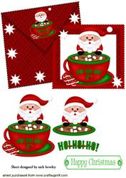 Santa with Choc in Teacup, on Card & Envelope