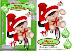 Christmas Teddy on Bike with Postbox