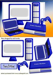 Computer and Various Games Gadgets in Blue
