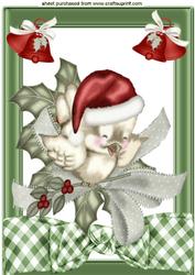 Robin in Santa Hat with Christmas Bells A4