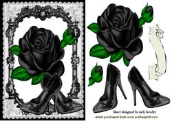 Beautiful Black Rose, Sparkle Black Shoes in Lace Frame