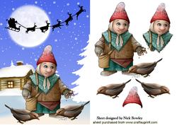 Little Gnome Feeding the Birds in the Snow