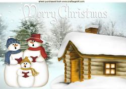Snowman Family Singing with Cottage A4