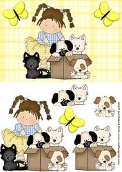 Cute Little Girl with Puppies