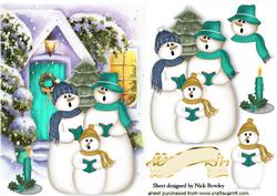 Snowman Family Carol Singing in Turq