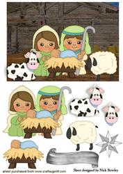 Nativity in a Barn with Mary and Joseph