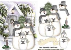 Snowman Family and Cottage in Silver