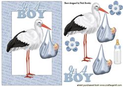Baby Boy with Stork in Baby Word Frame