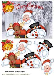 Santa with Friends and Snow Scene