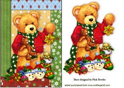 Teddy Bear with Lots of Toys, in Tapestry Frame