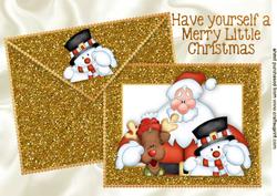 Santa with Friends on Gold Card & Envelope A4