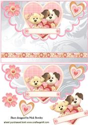 Puppy Love on a Heart with Flowers Scalloped Envelope