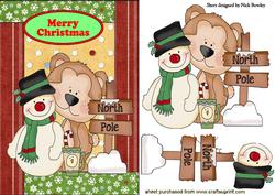 Snowman and Teddy in Tapestry Frame