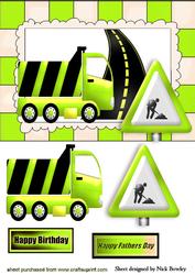 Road Works Ahead, with Green Truck and Sign