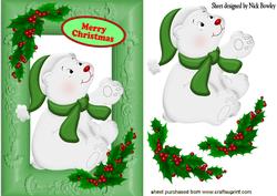 Baby Polar Bear, in Santa Hat with Holly