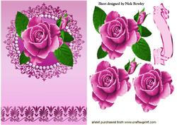 Painted Pink Rose in Pearl Ornate Frame