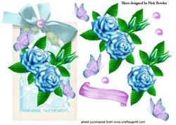 Blue Roses and Lilac Butterflies on a Floral Tag