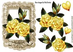 Pretty Yellow Roses in Frill Frame with Hearts