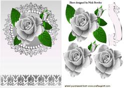 Silver Painted Roses in Ornate Frame with Pearls