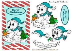 Polar Bear Playing on Ice with Hat on a Tag