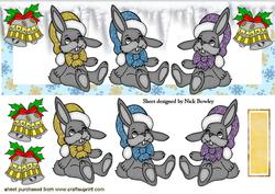 Little Grey Bunnies in Santa Hats in Snowflake Dl
