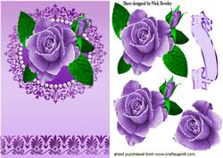 Painted Purple Roses in Ornate Frame