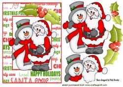 Santa and Snowman with Holly in Word Frame