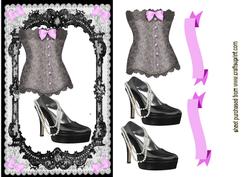 Lovely Black/pink Basque & Shoes with Bows
