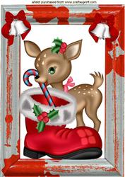 Cute Deer with Santa Boot & Candy Cane A4